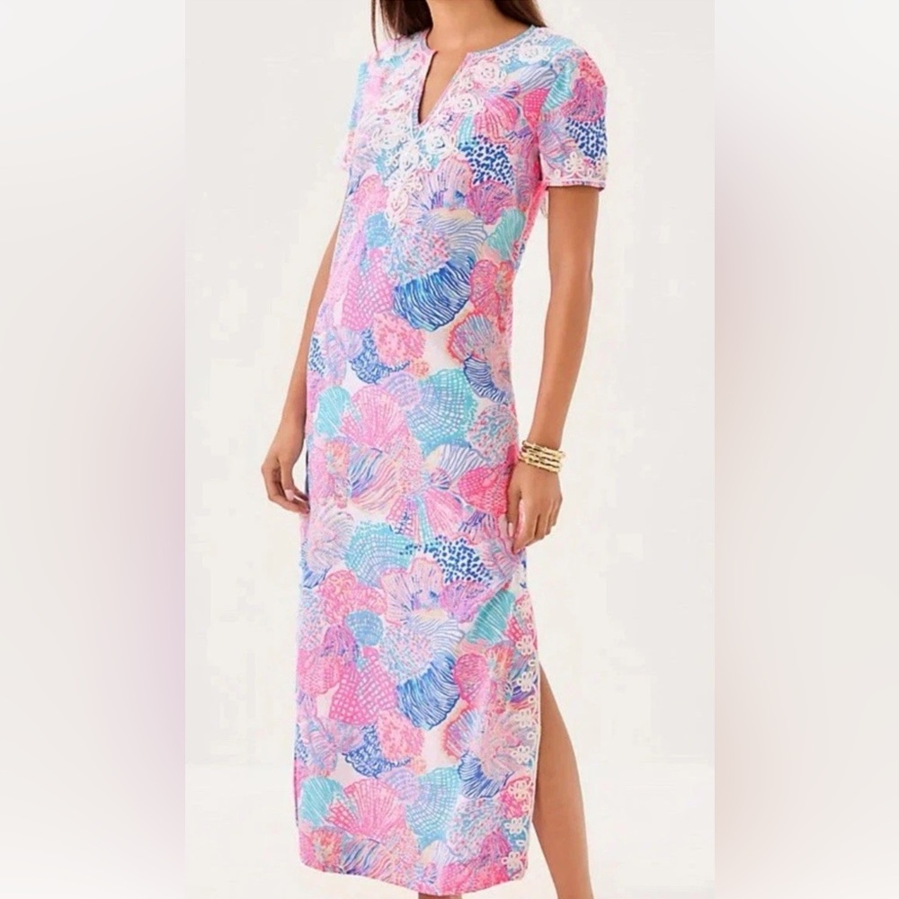 Lilly Pulitzer Sz 12 Ariella Linen Maxi Dress In Multi Roar Of The Seas
